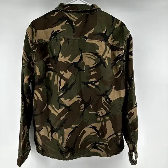 Wallace & Barnes J.Crew Shirt Jacket Camouflage Cotton Canvas Zip Up Green Large